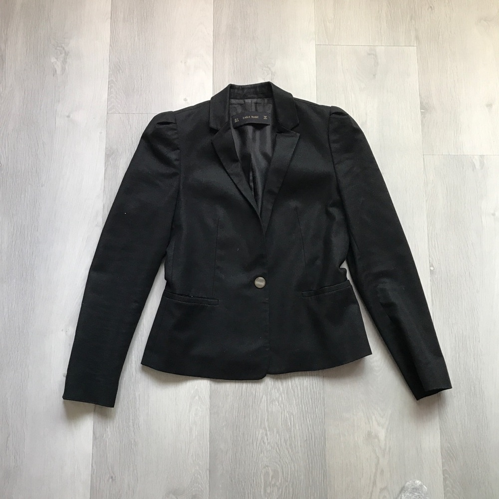 ZARA BLACK BLAZER JACKET BUTTON FRONT WOMENS MEDIUM